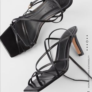 Black high heel sandals square toe